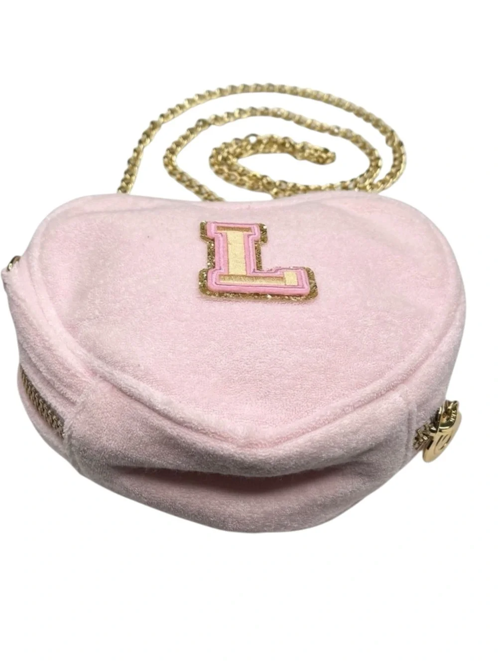 SCL x Target ☻︎ Terry Heart Crossbody Bag ☻︎ Smiley L Initial Patches ☻︎ Pink ☻︎